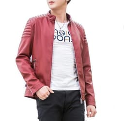 image-Mens Slim Fit Red Biker Faux Leather Jacket