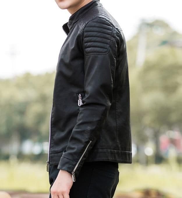 image-Mens Slim Fit Red Biker Faux Leather Jacket