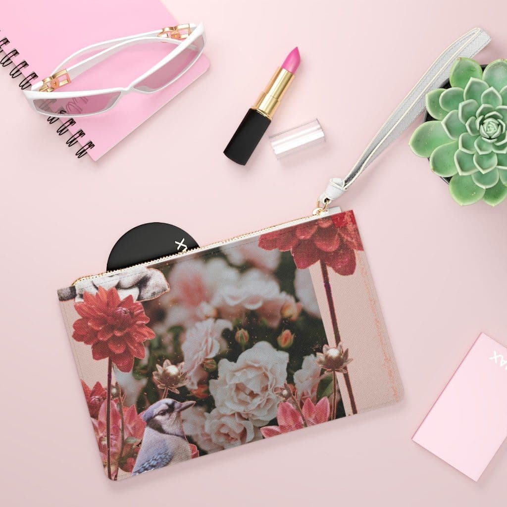 image-Floral Grunge Design Zipped Clutch Bag