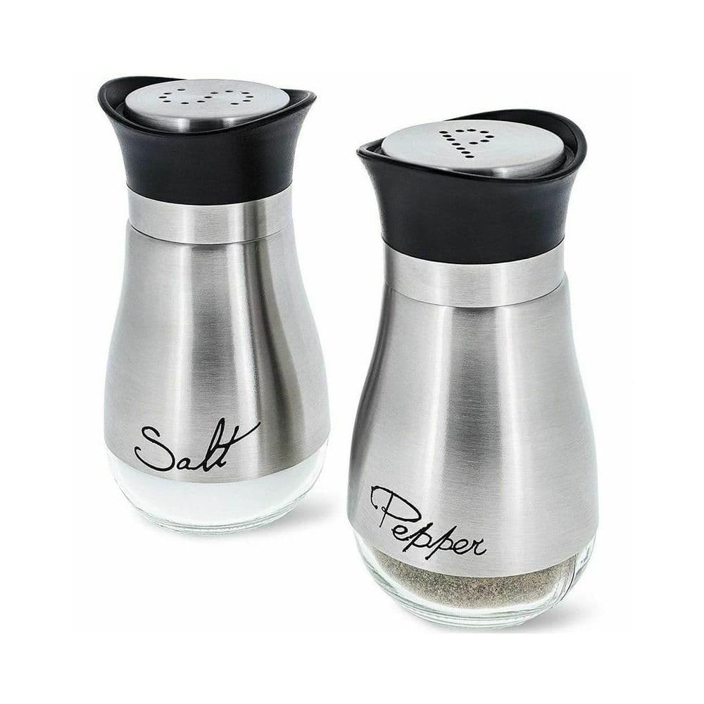 image-Salt and Pepper Shakers Stainless Steel Glass Set BPA Free, 4oz