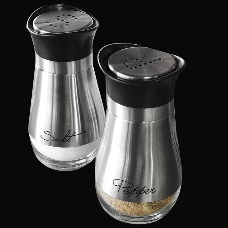 image-Salt and Pepper Shakers Stainless Steel Glass Set BPA Free, 4oz