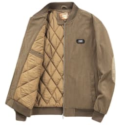 image-Mens Round Collar Winter Zipped Up Elbow Patch Jacket