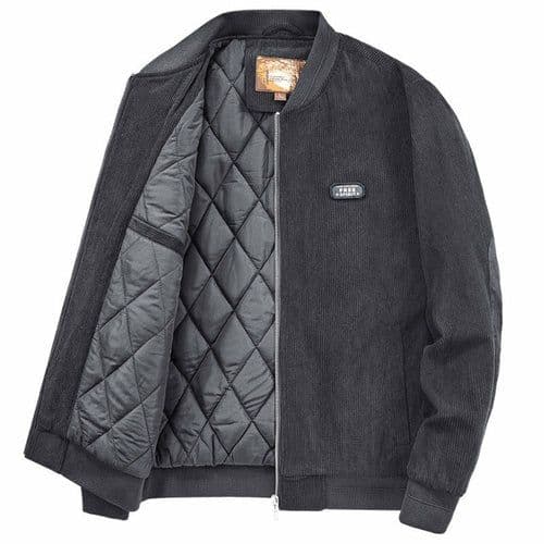 image-Mens Round Collar Winter Zipped Up Elbow Patch Jacket
