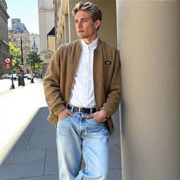 image-Mens Round Collar Winter Zipped Up Elbow Patch Jacket