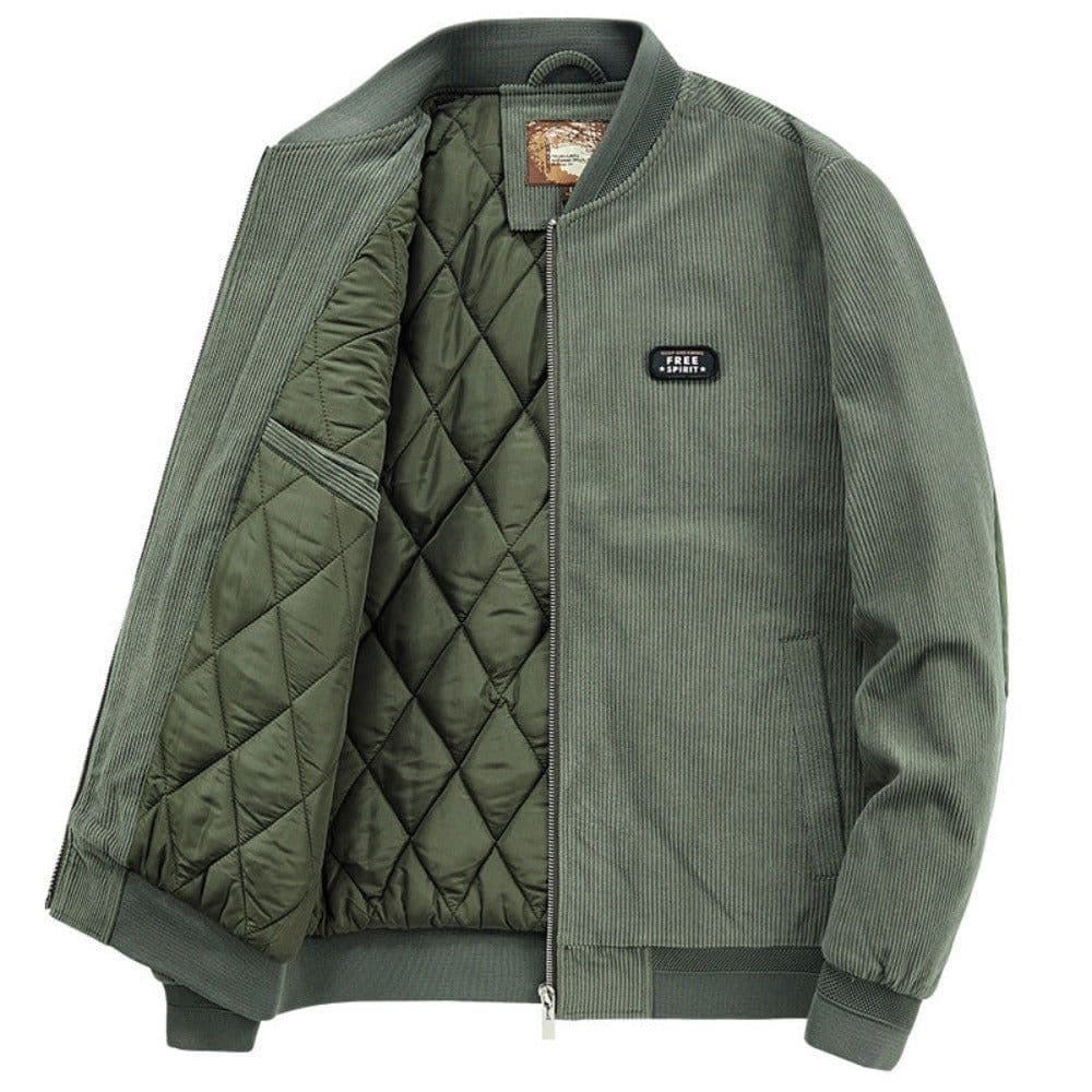 image-Mens Round Collar Winter Zipped Up Elbow Patch Jacket