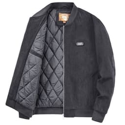 image-Mens Round Collar Winter Zipped Up Elbow Patch Jacket