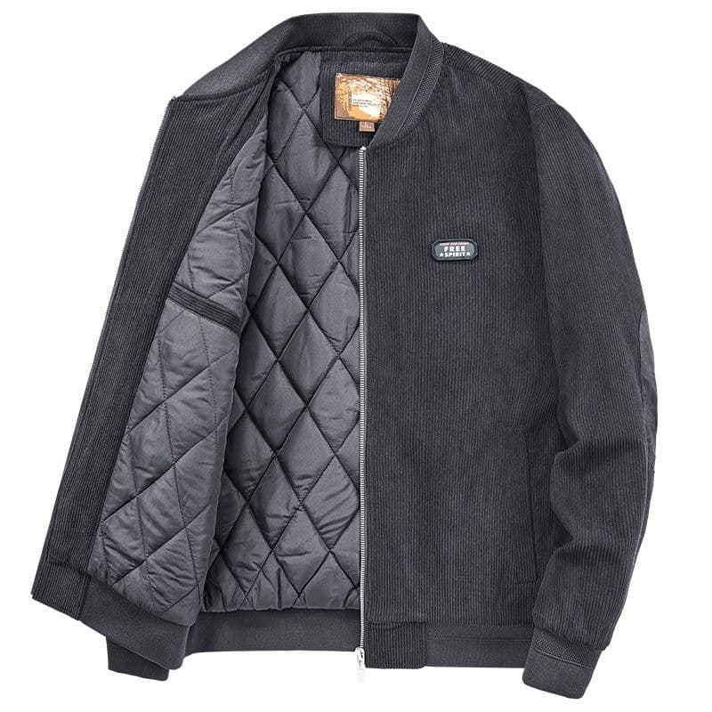 image-Mens Round Collar Winter Zipped Up Elbow Patch Jacket