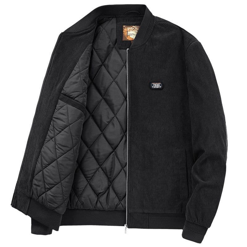 image-Mens Round Collar Winter Zipped Up Elbow Patch Jacket