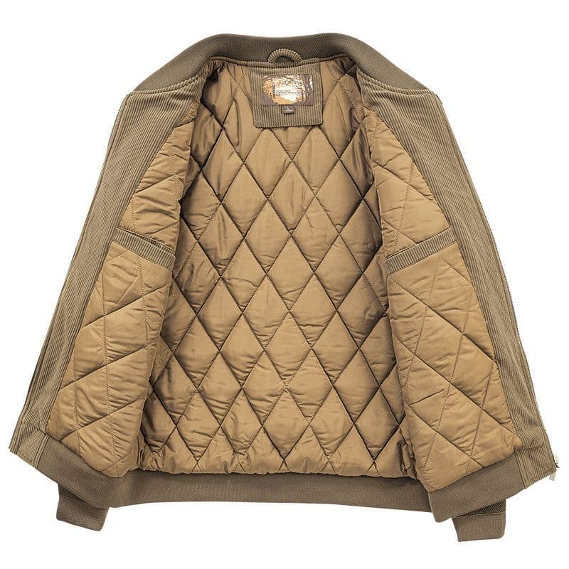 image-Mens Round Collar Winter Zipped Up Elbow Patch Jacket