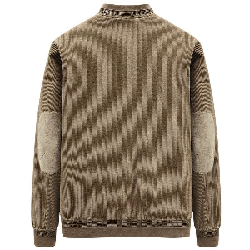 image-Mens Round Collar Winter Zipped Up Elbow Patch Jacket