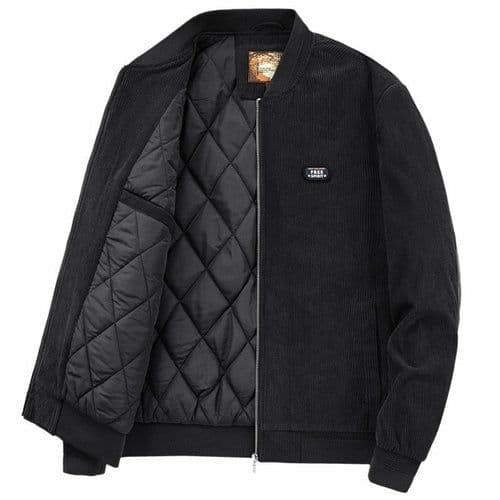 image-Mens Round Collar Winter Zipped Up Elbow Patch Jacket