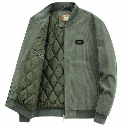 image-Mens Round Collar Winter Zipped Up Elbow Patch Jacket