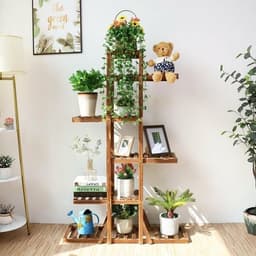 image-Indoor 6 Tier Wooden Plant Home Decor Stand