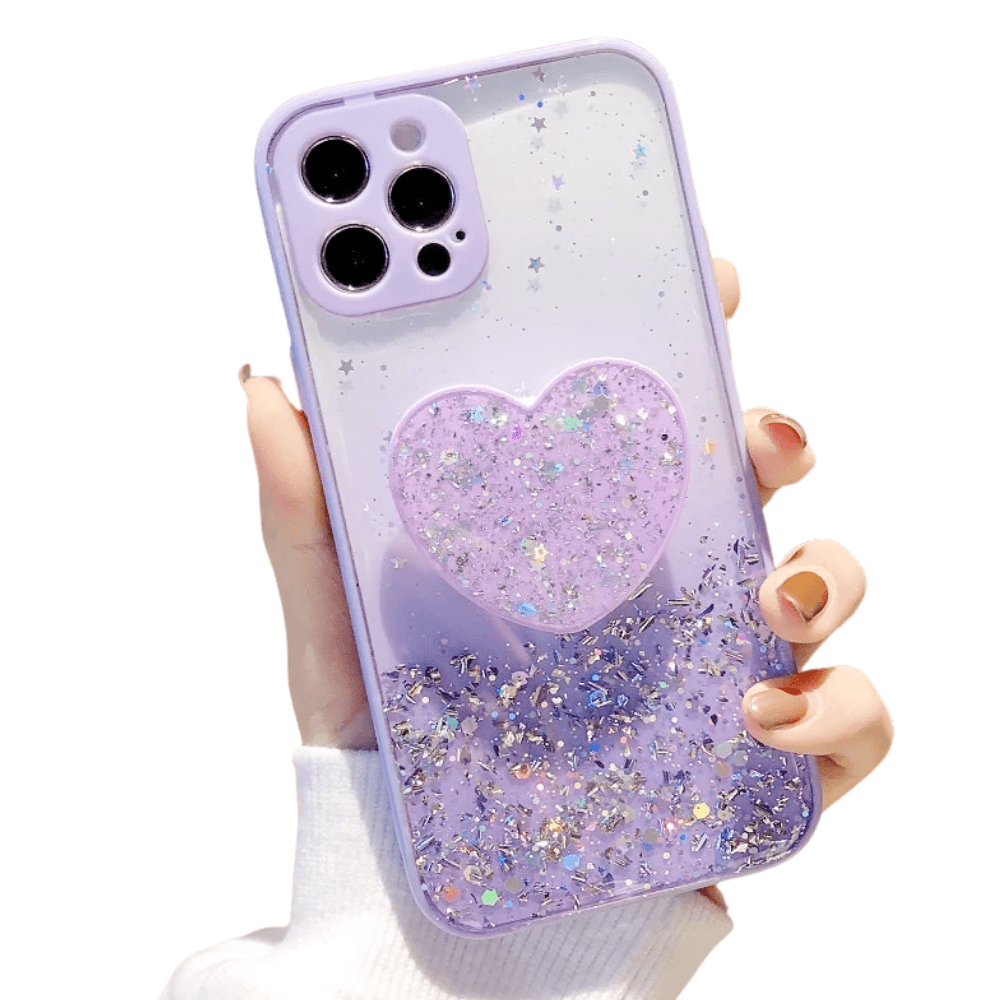 image-Buy 1 Get 1 Free Sequins Glitter Case with Love Stand for iPhone