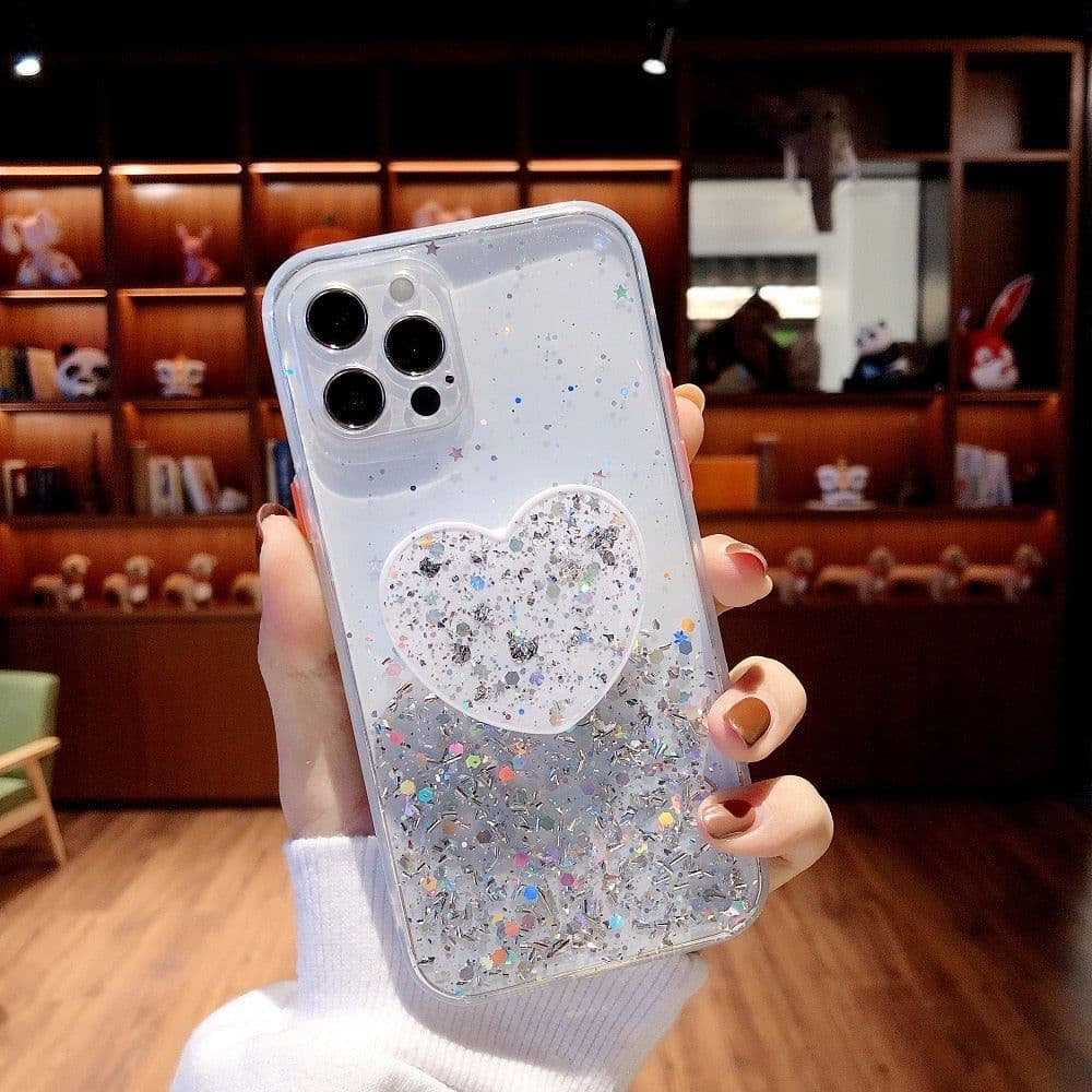 image-Buy 1 Get 1 Free Sequins Glitter Case with Love Stand for iPhone