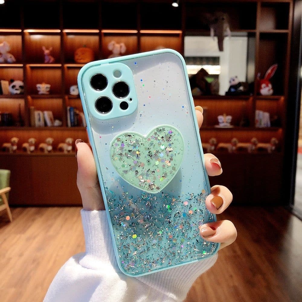 image-Buy 1 Get 1 Free Sequins Glitter Case with Love Stand for iPhone