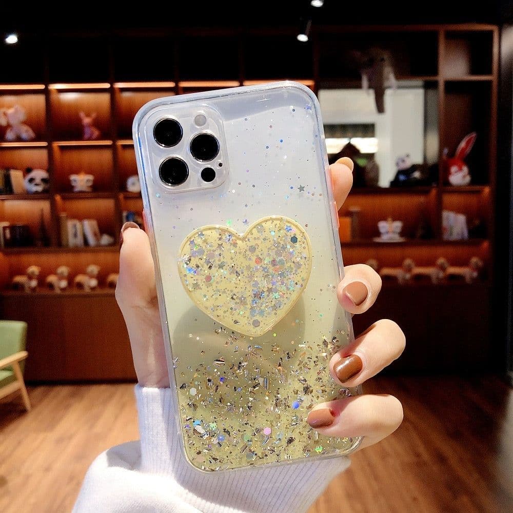 image-Buy 1 Get 1 Free Sequins Glitter Case with Love Stand for iPhone