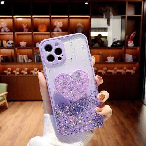 image-Buy 1 Get 1 Free Sequins Glitter Case with Love Stand for iPhone