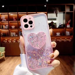 image-Buy 1 Get 1 Free Sequins Glitter Case with Love Stand for iPhone