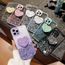 image-Buy 1 Get 1 Free Sequins Glitter Case with Love Stand for iPhone