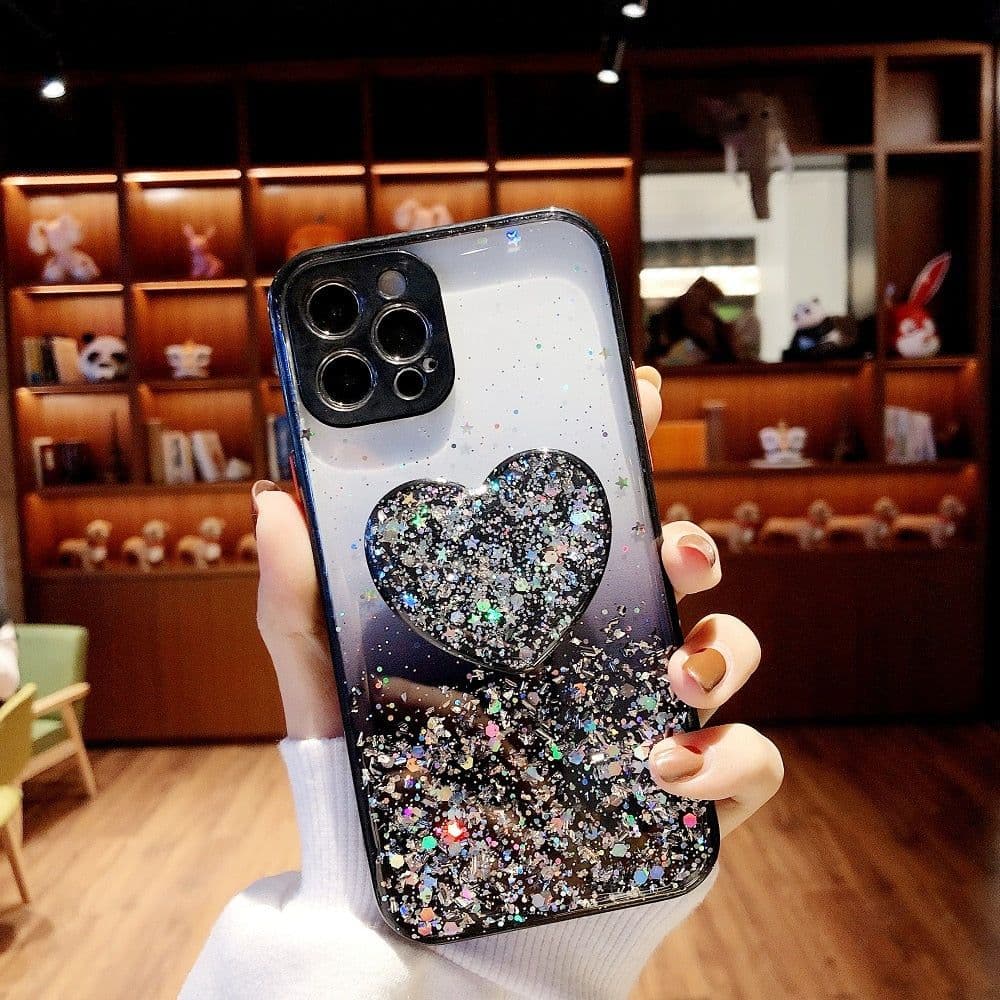image-Buy 1 Get 1 Free Sequins Glitter Case with Love Stand for iPhone