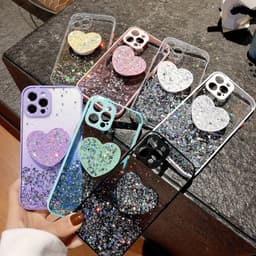 image-Buy 1 Get 1 Free Sequins Glitter Case with Love Stand for iPhone