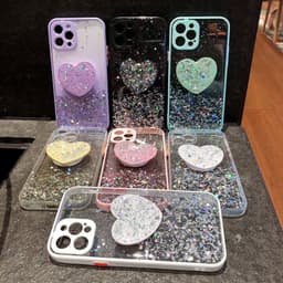 image-Buy 1 Get 1 Free Sequins Glitter Case with Love Stand for iPhone
