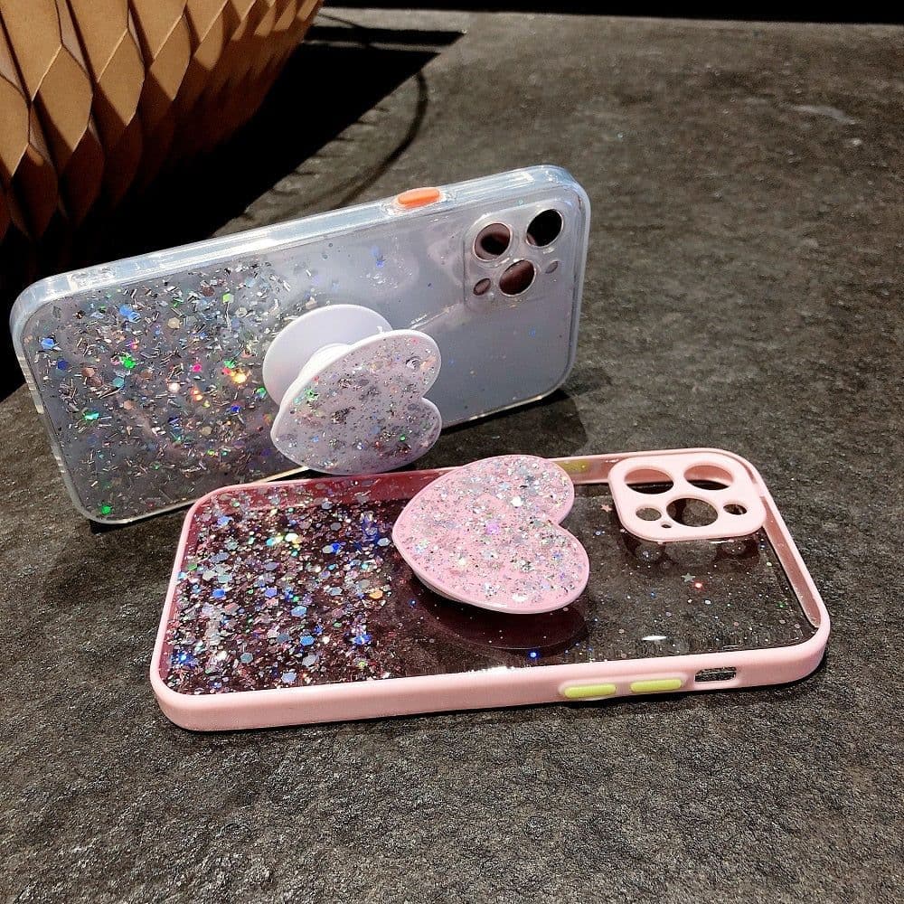 image-Buy 1 Get 1 Free Sequins Glitter Case with Love Stand for iPhone