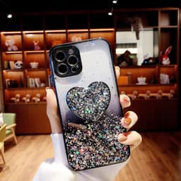 image-Buy 1 Get 1 Free Sequins Glitter Case with Love Stand for iPhone