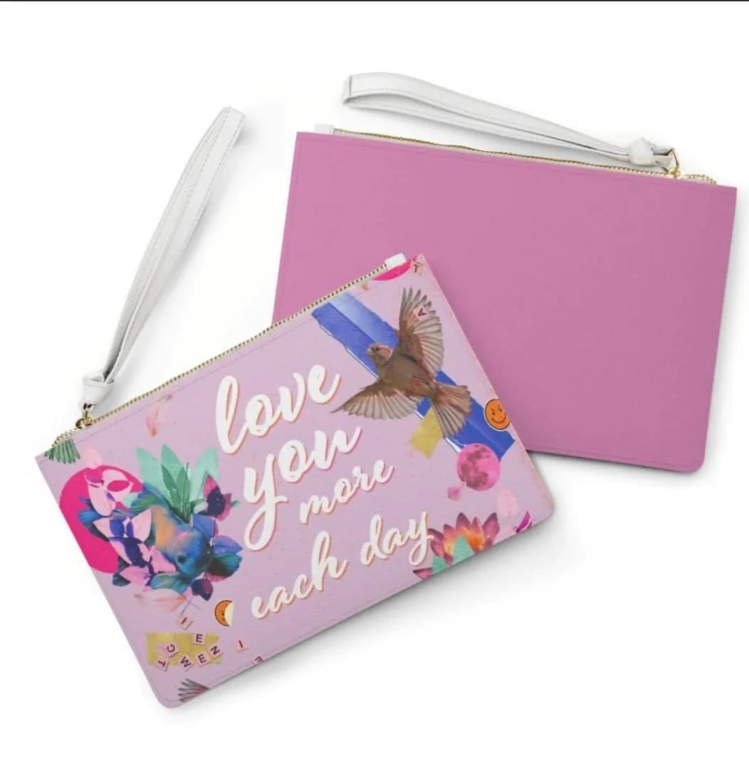 image-Love You More Each Day Floral Designed Zipped Clutch Bag
