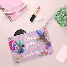 image-Love You More Each Day Floral Designed Zipped Clutch Bag
