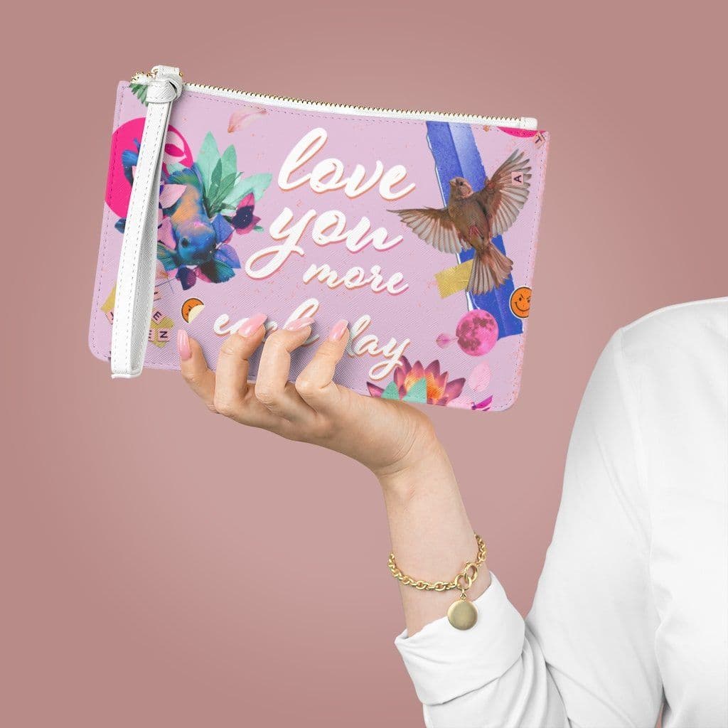 image-Love You More Each Day Floral Designed Zipped Clutch Bag