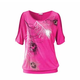 image-Womens Cut Shoulder Casual T Shirt with Feather Print