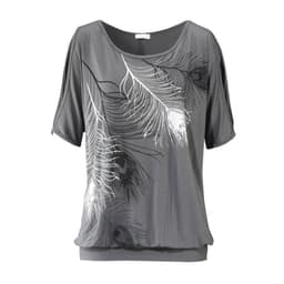 image-Womens Cut Shoulder Casual T Shirt with Feather Print