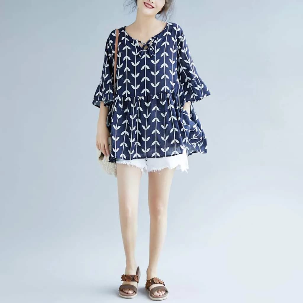 image-Womens Linen Floral Top