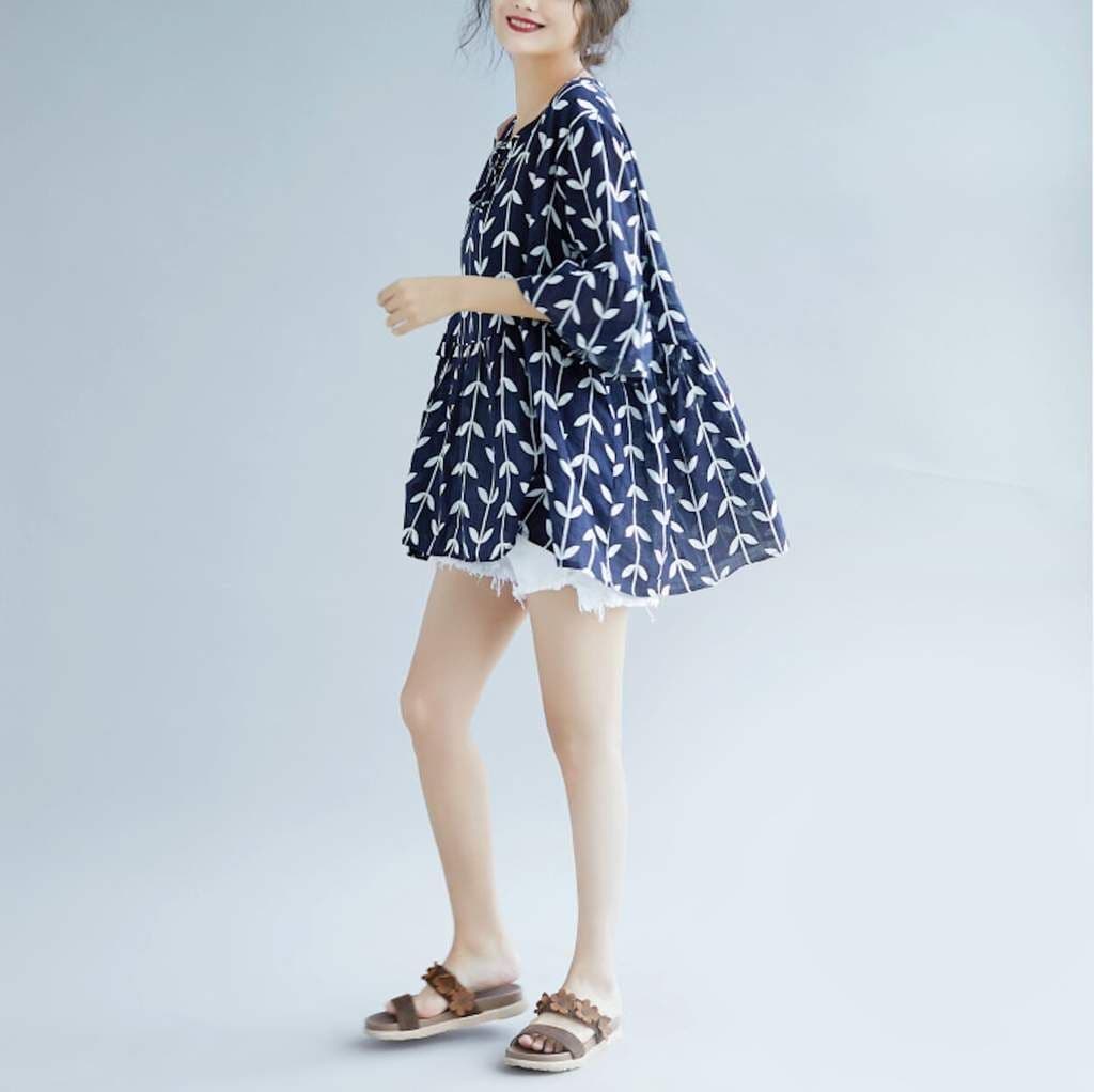 image-Womens Linen Floral Top