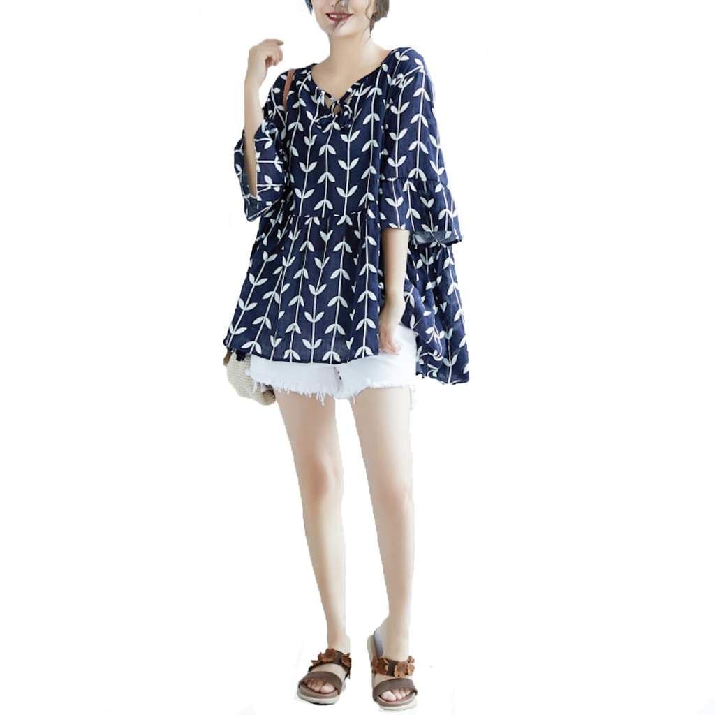 image-Womens Linen Floral Top