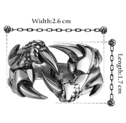 image-Mens Stainless Steel Biker Style Dragon Claw Ring