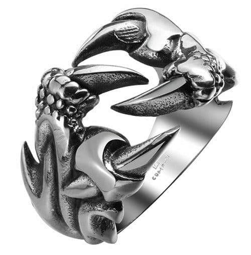 image-Mens Stainless Steel Biker Style Dragon Claw Ring