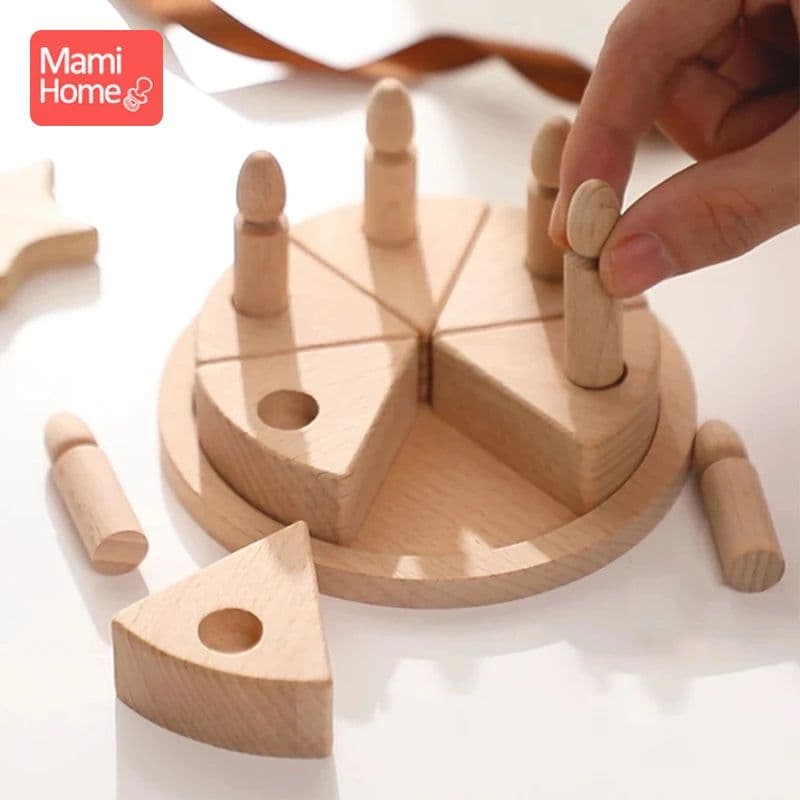 image-Educational Wooden Block Birthday Cake Toy for Kids Play and Decorate