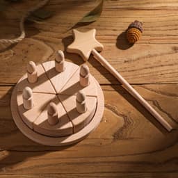image-Educational Wooden Block Birthday Cake Toy for Kids Play and Decorate