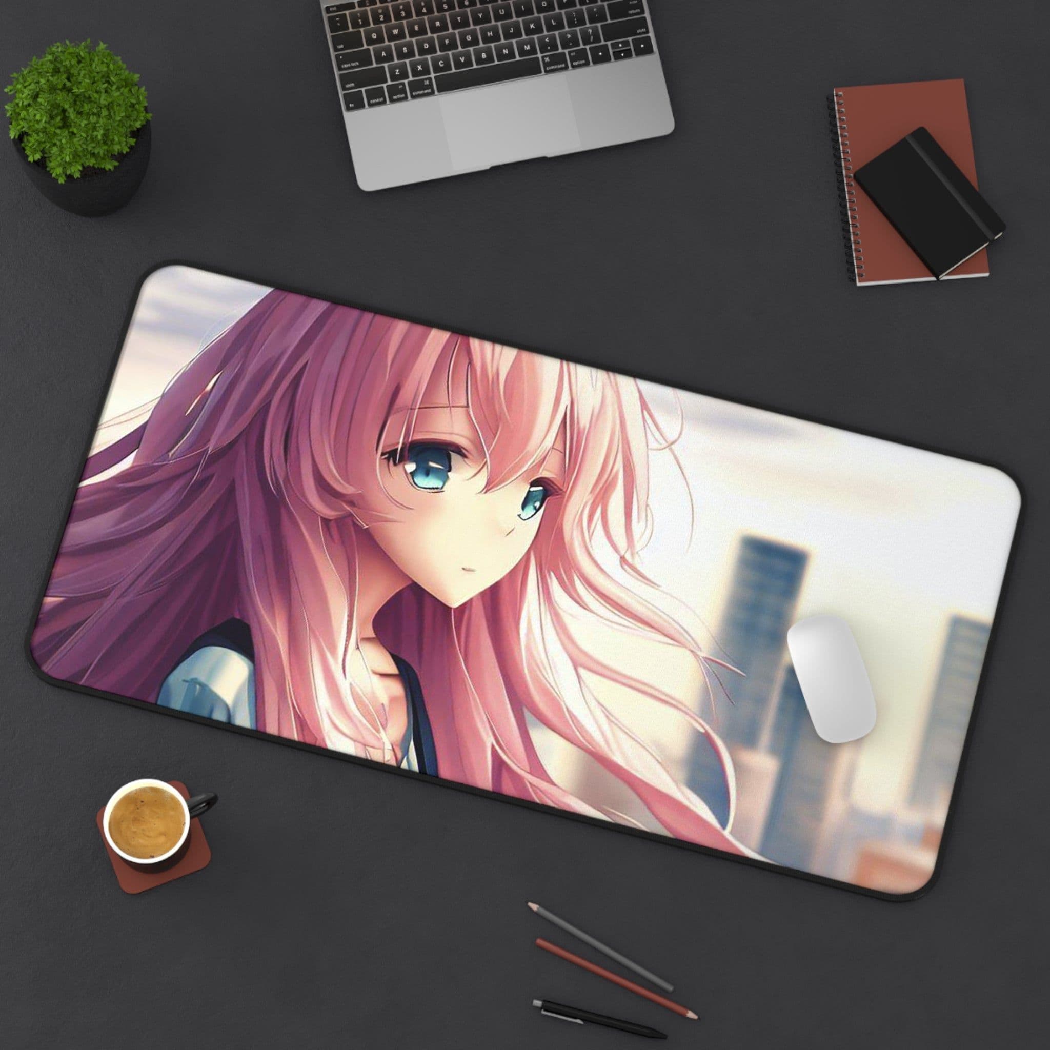 image-Pink Hair Anime Girl Desk Mat