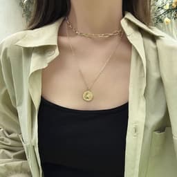 image-Womens Layered Look Choker Necklace with Coin Pendant
