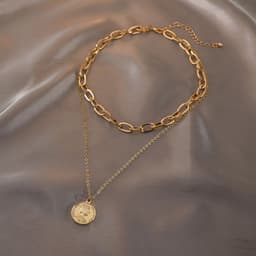 image-Womens Layered Look Choker Necklace with Coin Pendant