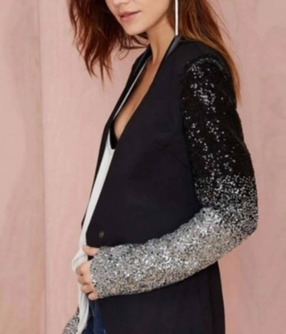 image-Womens Blazer with Sequins Sleeve
