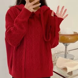 image-Womens Cable Knit Sweater With Hood