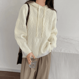 image-Womens Cable Knit Sweater With Hood