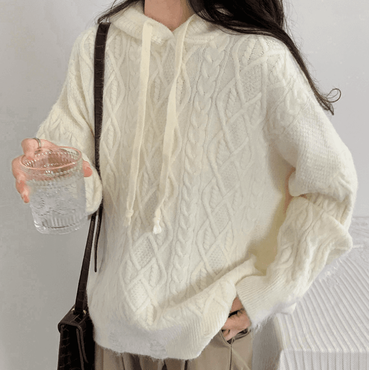 image-Womens Cable Knit Sweater With Hood