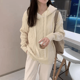image-Womens Cable Knit Sweater With Hood