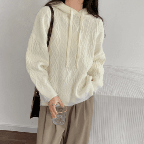 image-Womens Cable Knit Sweater With Hood